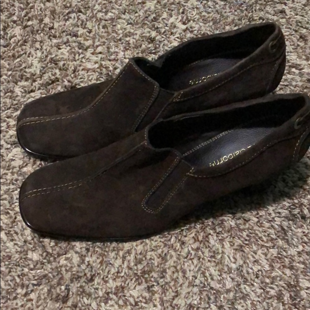New, suede shoes with chunky heel